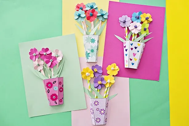 Paper Bouquet of Flowers Handmade by Kid for Mother S Day Stock
