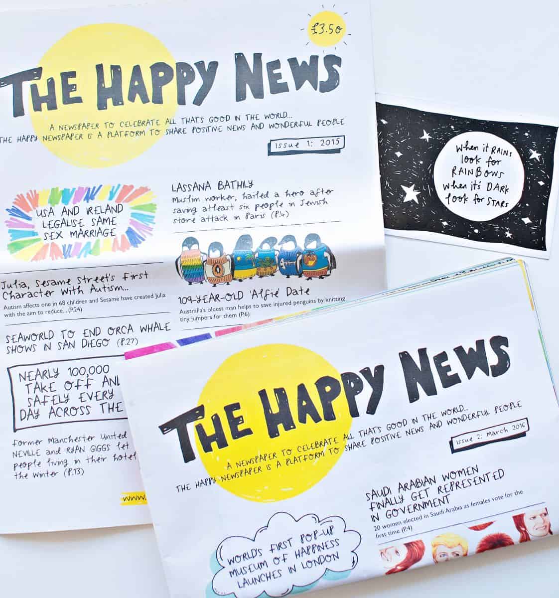 THE HAPPY NEWSPAPER IS A FUN WAY TO SHARE POSITIVE NEWS AROUND THE WORLD
