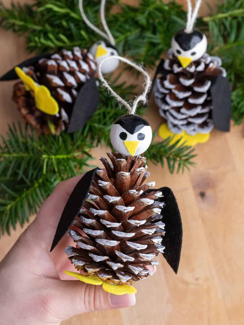 penguin pine cone ornaments