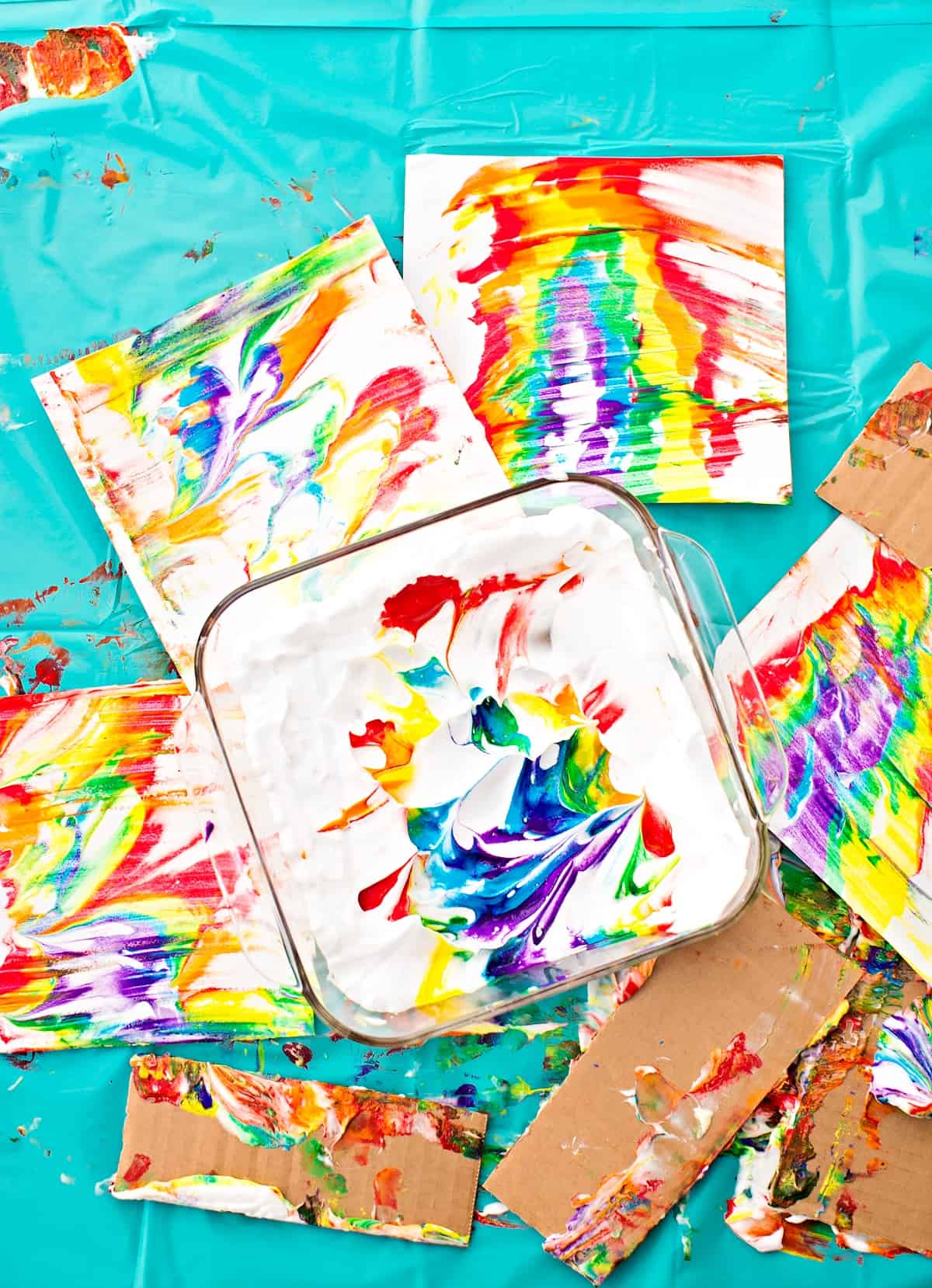 RAINBOW SHAVING CREAM MARBLED ART