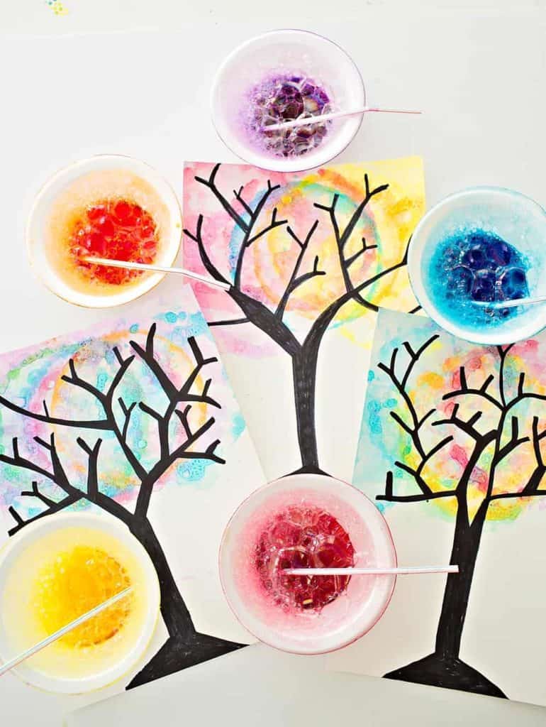 watercolor bubble art trees