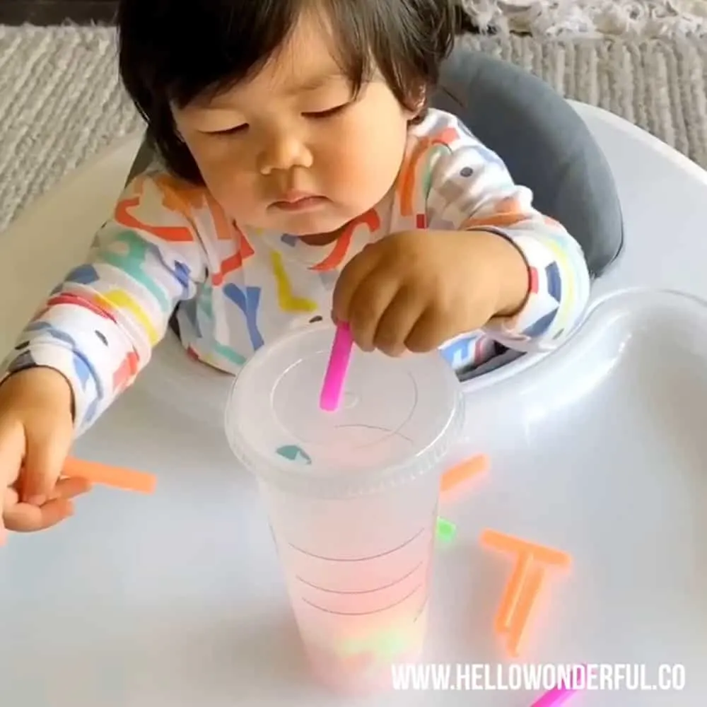 Cup and Straw Fine Motor Skills Babies Toddlers