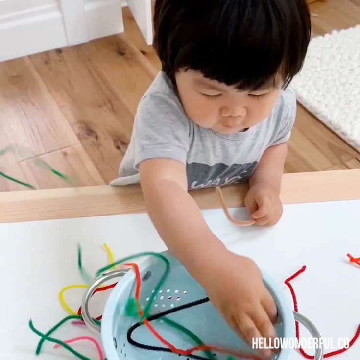 COLANDER PIPE CLEANER FINE MOTOR SKILLS ACTIVITY FOR TODDLERS - hello ...