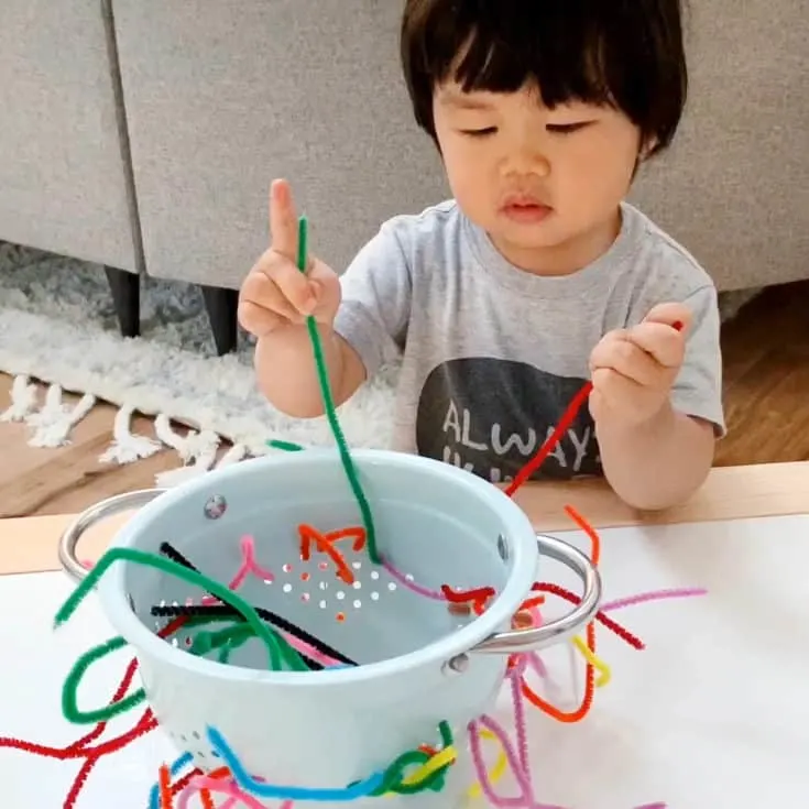 Busy Toddlers: Pipe Cleaners + Colander – The Culinary Couple