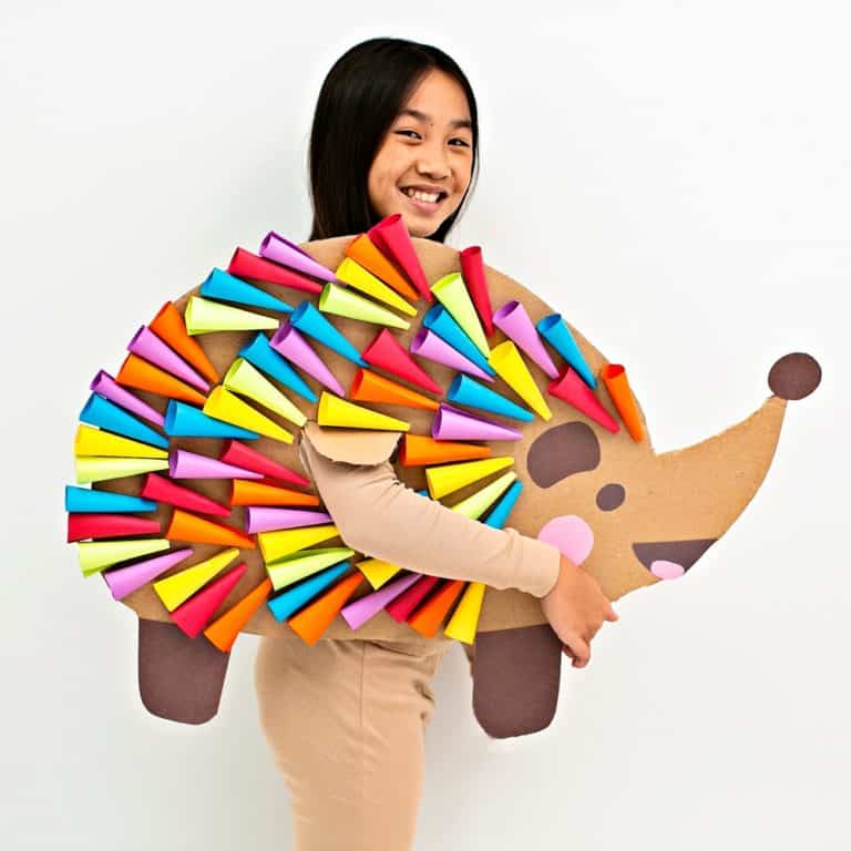 DIY CARDBOARD RAINBOW HEDGEHOG COSTUME FOR KIDS - hello, Wonderful