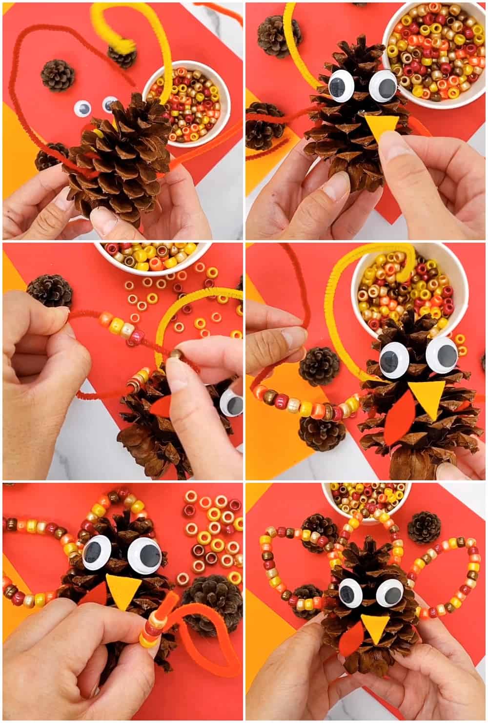 Fine Motor Pine Cone Turkey Craft -Thanksgiving Craft for Kids