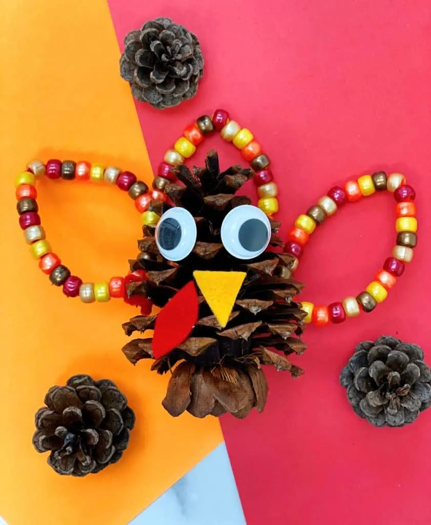 Fine Motor Pine Cone Turkey Craft for preschoolers