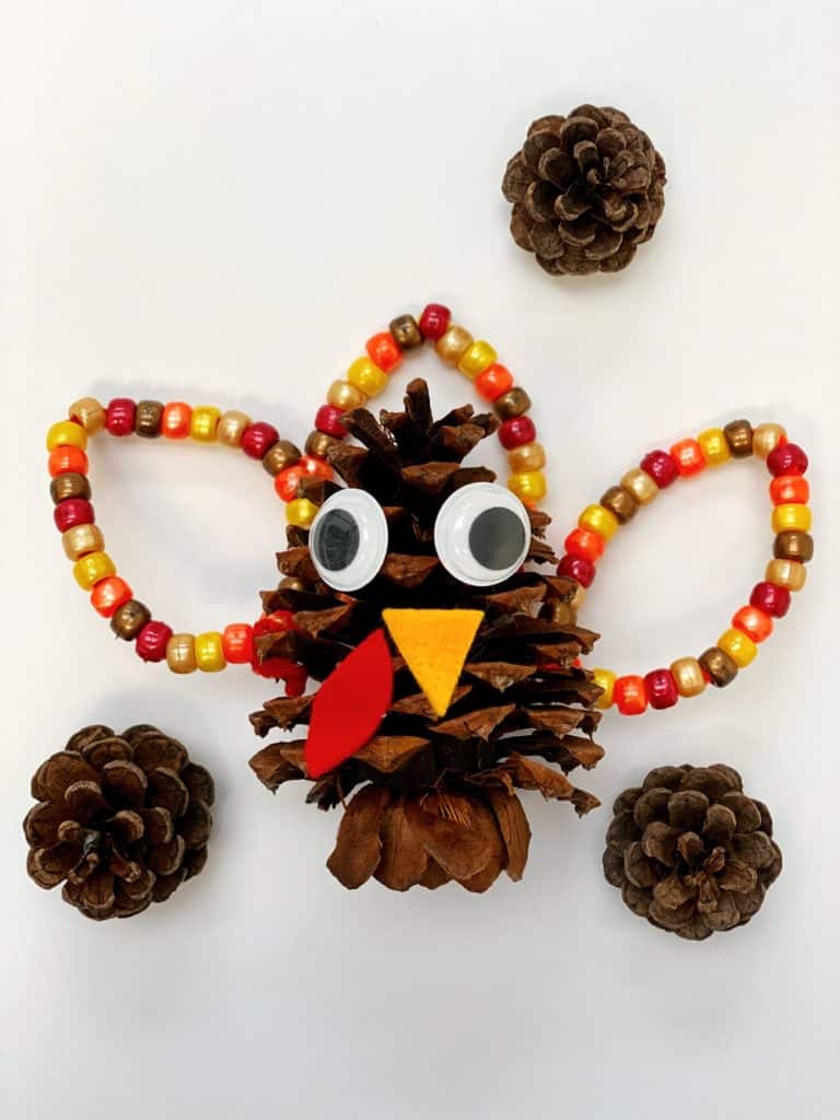 Fine Motor Pine Cone Turkey Craft Activity for kids