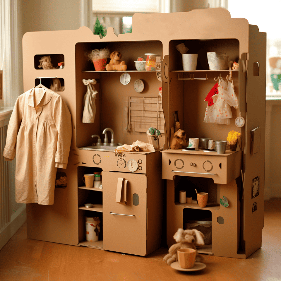 12 AWESOME DIY PLAY KITCHENS FOR KIDS TODDLERS   Cardboard Diy Kitchen 960x960 