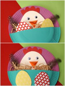 Paper Plate Easter Craft - Cute mama hen and chick Easter art for kids.