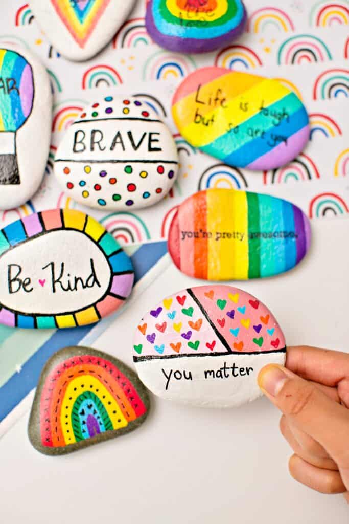 Rainbow Kindness Rocks - Inspirational Painted Rocks