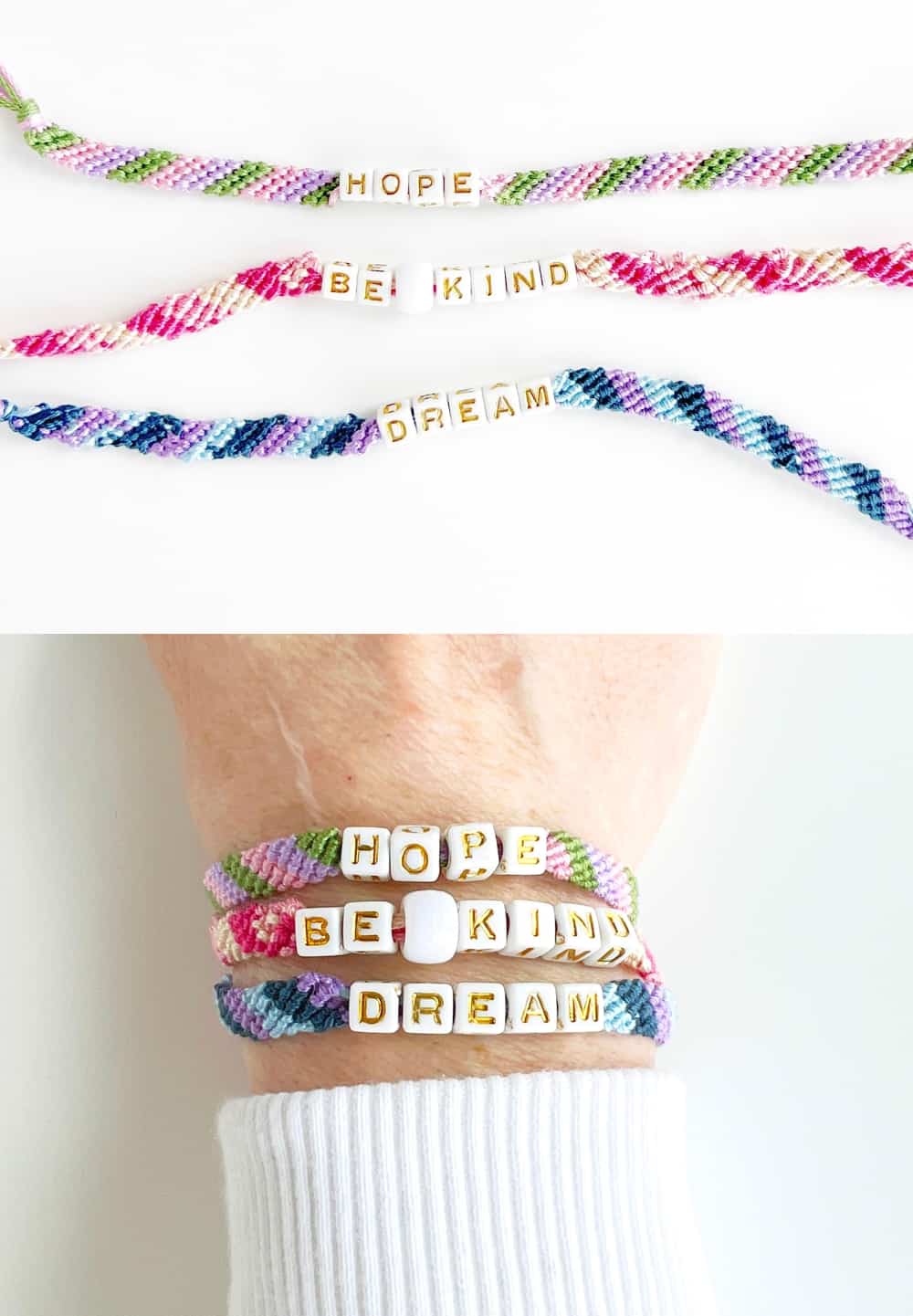 Pink and Purple Friendship Bracelet in a Candy Stripe Design 
