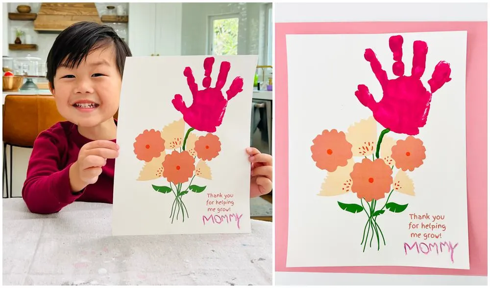 Valentine's Day Craft DIY, Flower Handprint Craft, Toddler
