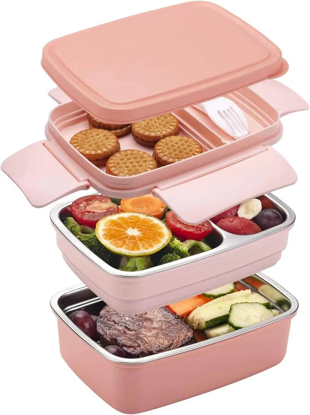 Bugucat Lunch Box 1100ML,2 in 1 Bento Box Leak-Proof Lunch Containers