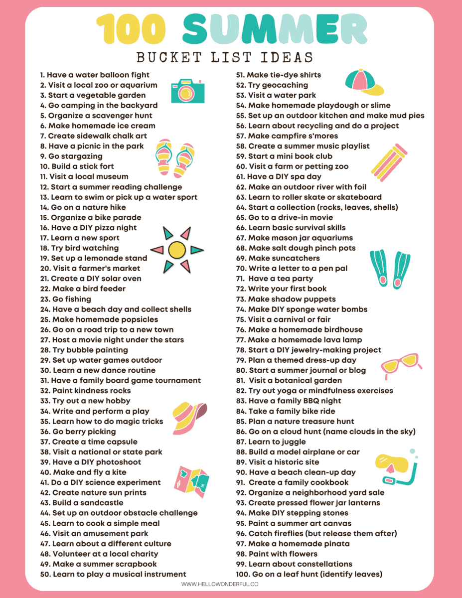 Summer Bucket List For Kids With Printable