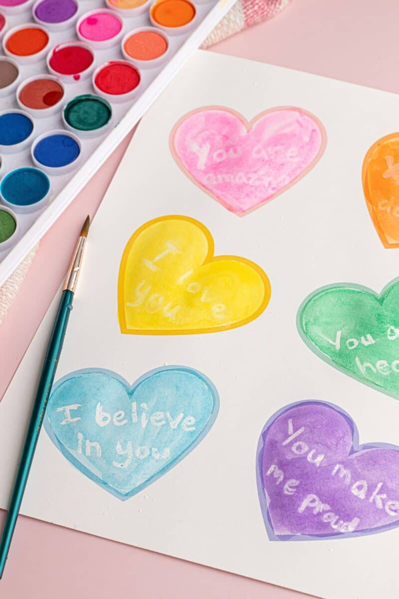 Watercolor Conversation Hearts Free Printable Heart Template