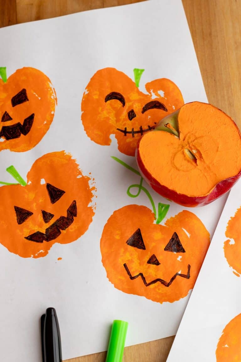 Apple Pumpkin Stamping - Fall Art For Kids