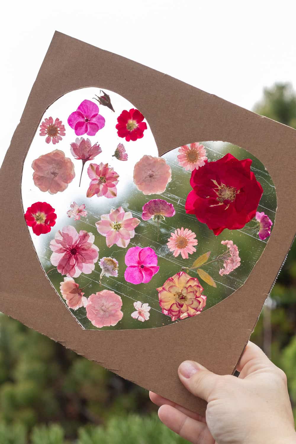 Pressed Flowers Heart Suncatcher