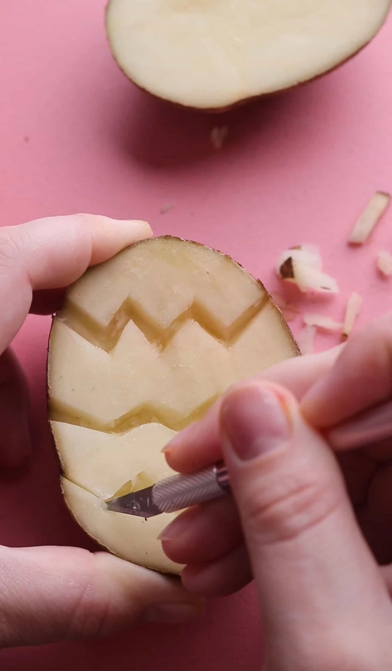 potato stamped easter eggs